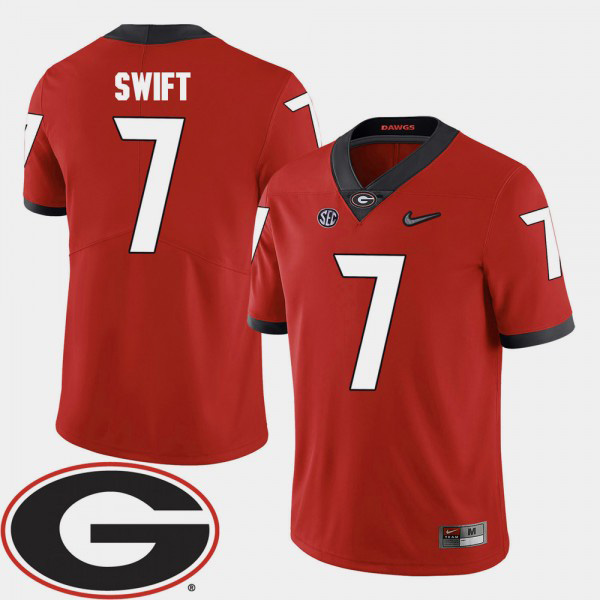 Men's #7 D'Andre Swift Georgia Bulldogs For College Football 2018 SEC Patch Jersey - Red